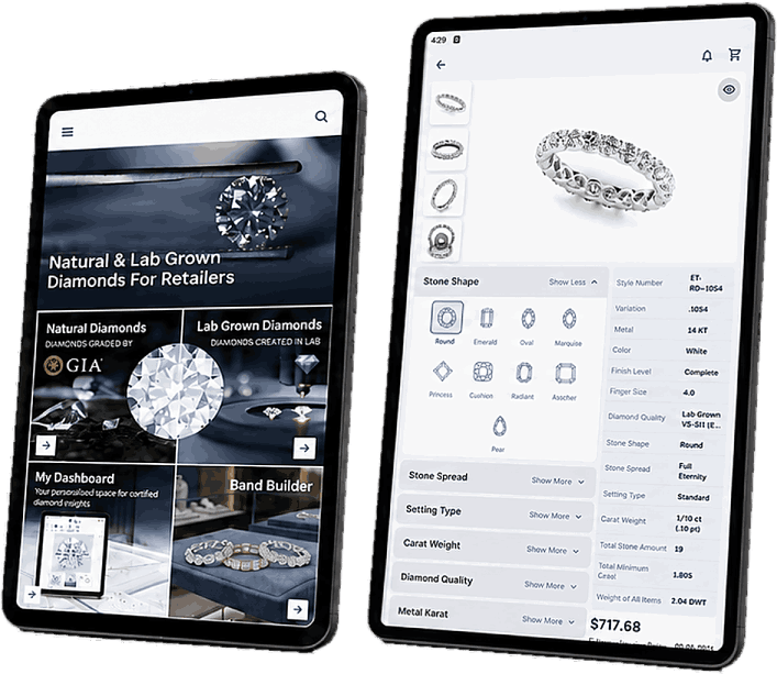 The OMI Diamond Tablet showing the live certified diamond feed